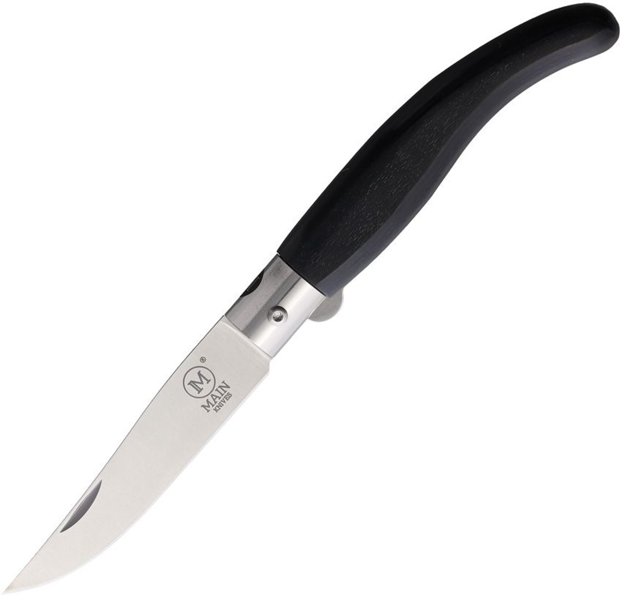 Main Knives Spanish Linerlock (9001) 3.5" Drop Point 440A Satin Plain Blade, Black Pressed Wood Handle, Reverse Liner Lock
