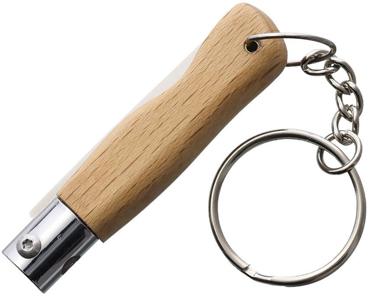 Main Knives Mini Line Key Chain Folder (6000) 1.77" 440A Drop Point Plain Blade, Beech Wood Handle, Stainless Steel Key Chain
