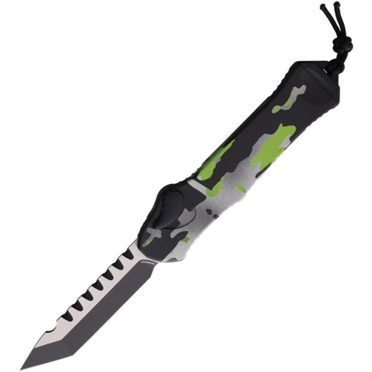 Heretic Knives Hydra (H00610AHCAMO) 3.625" CPM-MagnaCut Two Toned  Satin/Black Tanto Plain Blade with a Sawback, Heretic Camo Aluminum Handle