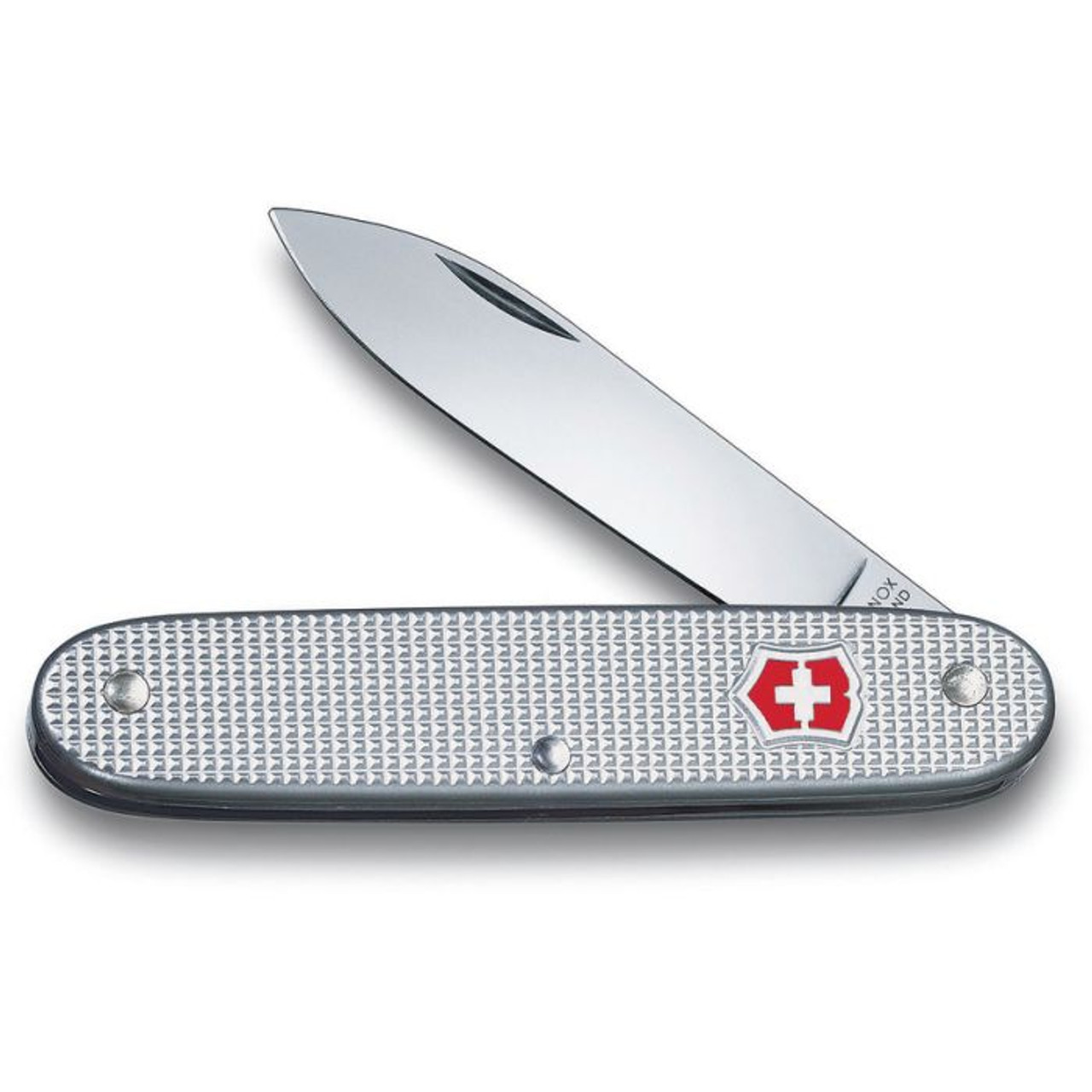 Victorinox Swiss Army 1 (VN0800026) 2.5" Stainless Steel Mirror Polished Drop Point Plain Blade, Silver Alox Handle