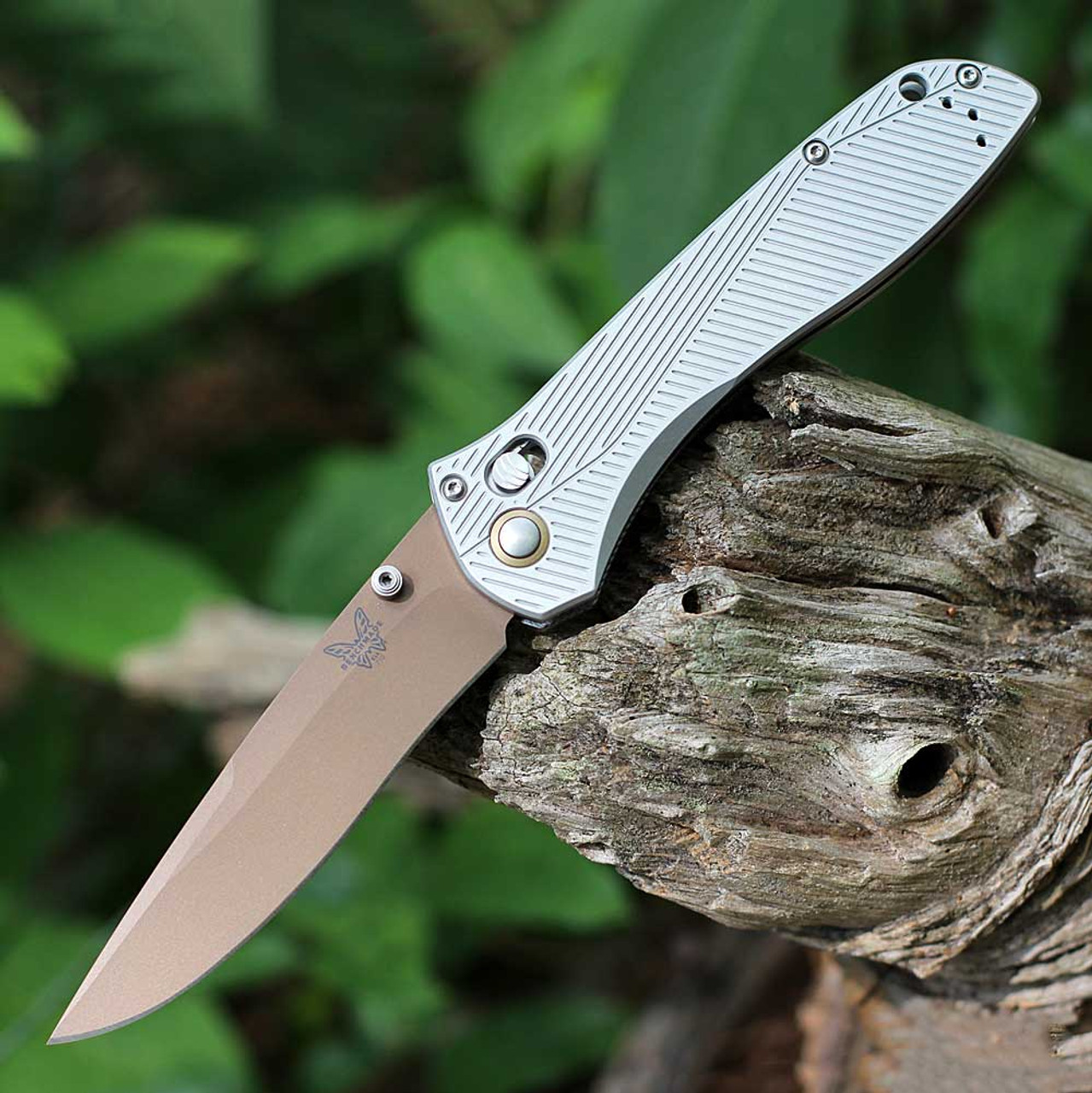 Benchmade Seven | Ten (710-24) -  4.0"  FDE PVD CPM-S90V Recure Drop Point Plain Blade, Gray Aluminum Handle