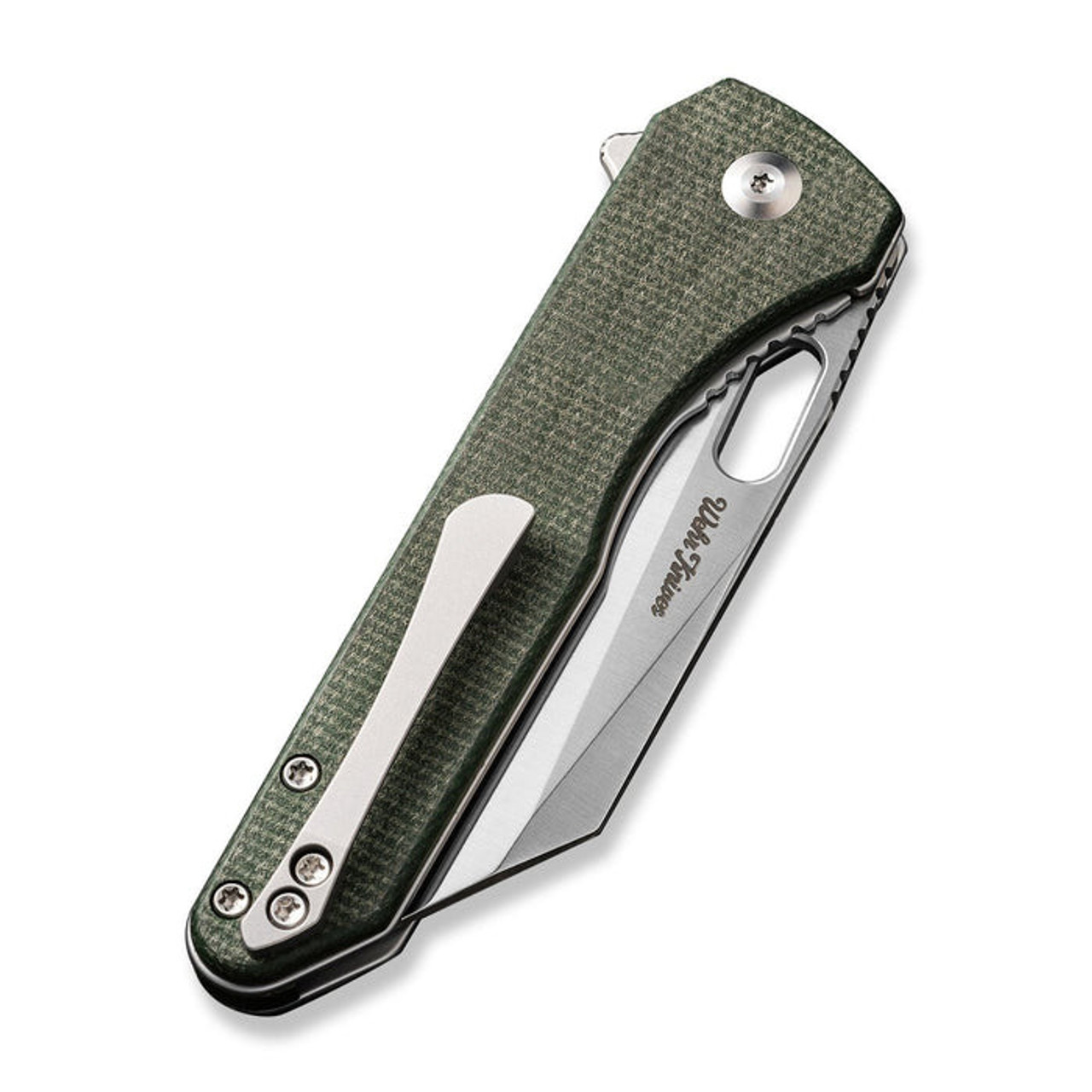 CIVIVI Nugz (CIVC230602) 3.17" 14C28N Satin Reverse Tanto Plain Blade, Green Canvas Micarta Handle