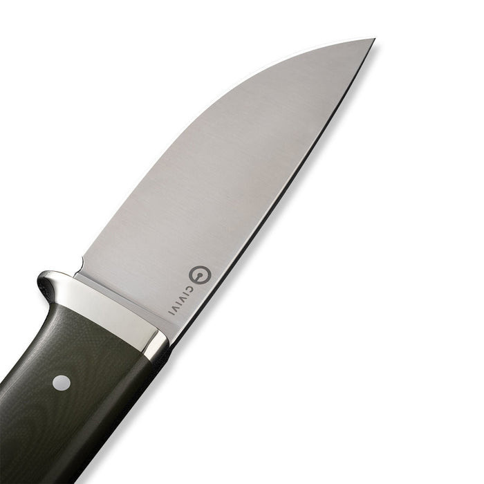 CIVIVI Cloud Peak (CIVC230442) 4.6" Nitro-V Satin Drop Point Plain Blade, OD Green G-10 Handle with Nickel Silver Guard, Brown Leather Sheath