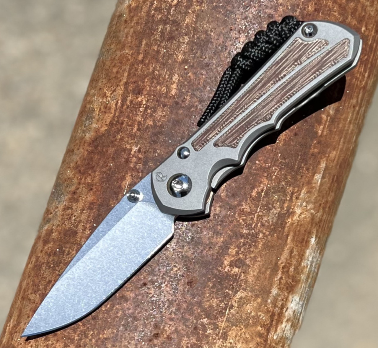 Chris Reeve Knives Small Inkosi Drop Point, 2.80" Stonewashed CPM-MagnaCut Drop Point Blade Plain Edge, Glass Blasted Titanium with Natural Canvas Micarta Inlayed Handle