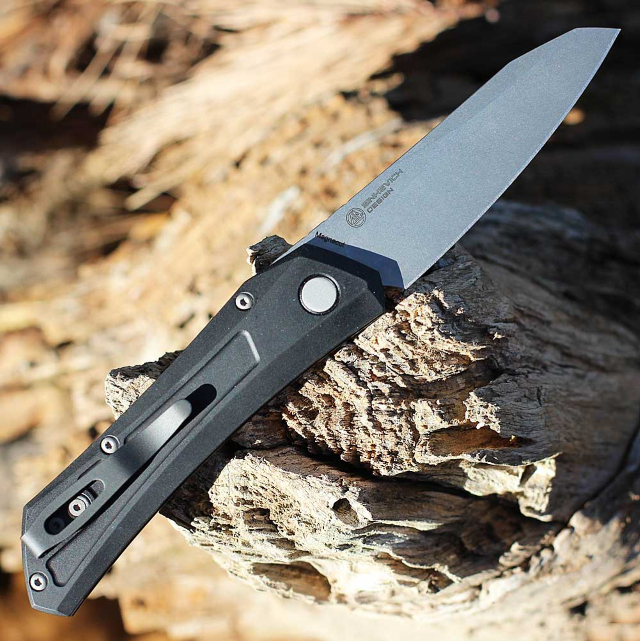 Pro-Tech Oligarch Sinkevich Design (DS101) - 3.25" stonewashed Magnacut Plain Wharncliffe Blade, Black Aluminum HPro-Tech Oligarch Sinkevich Design (DS101) - 3.25" Machine Satin Magnacut Plain Wharncliffe Blade, Black Aluminum Handle, Blasted Hardware, Black Clipandle, Blasted Hardware, Black Clip