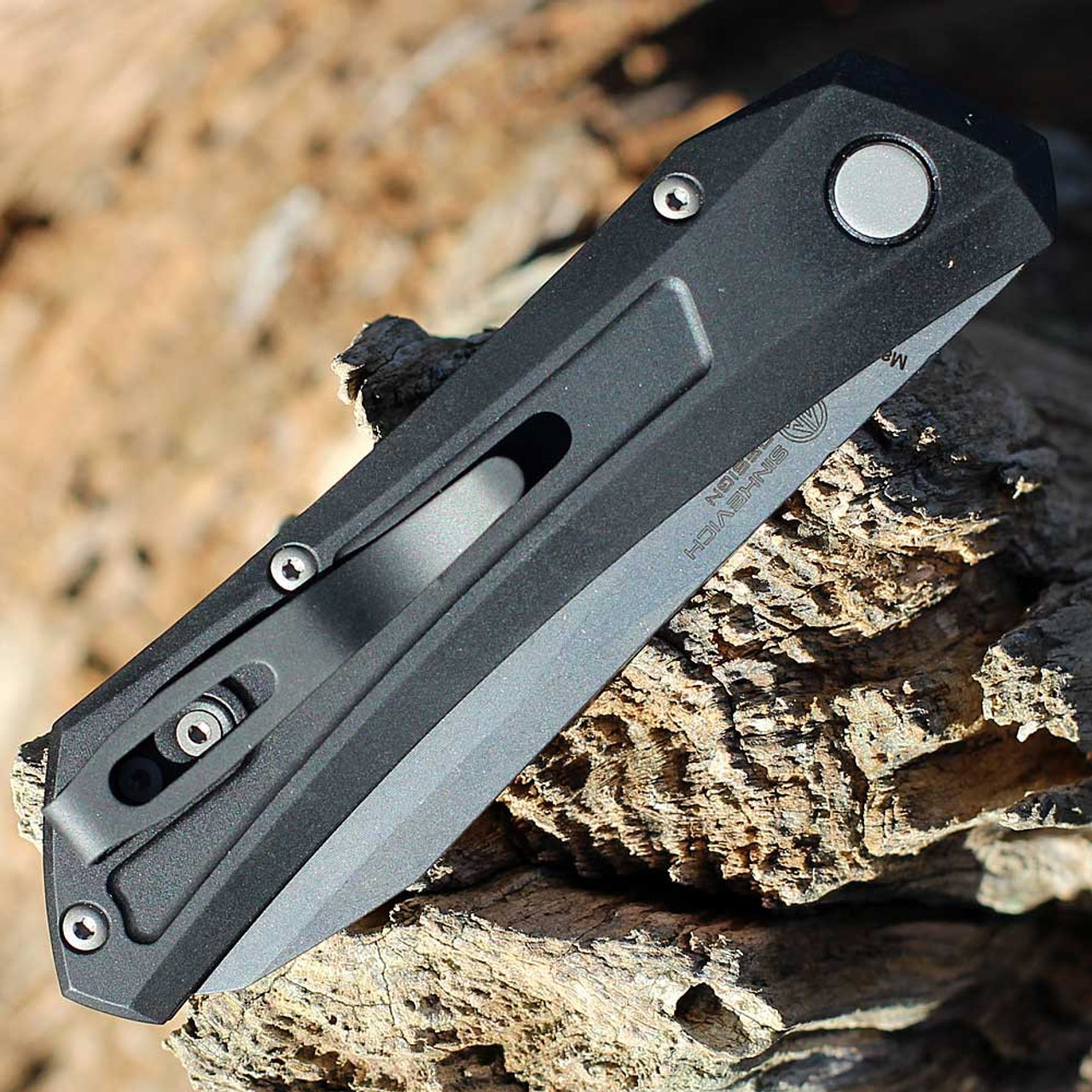 Pro-Tech Oligarch Sinkevich Design (DS101) - 3.25" stonewashed Magnacut Plain Wharncliffe Blade, Black Aluminum HPro-Tech Oligarch Sinkevich Design (DS101) - 3.25" Machine Satin Magnacut Plain Wharncliffe Blade, Black Aluminum Handle, Blasted Hardware, Black Clipandle, Blasted Hardware, Black Clip