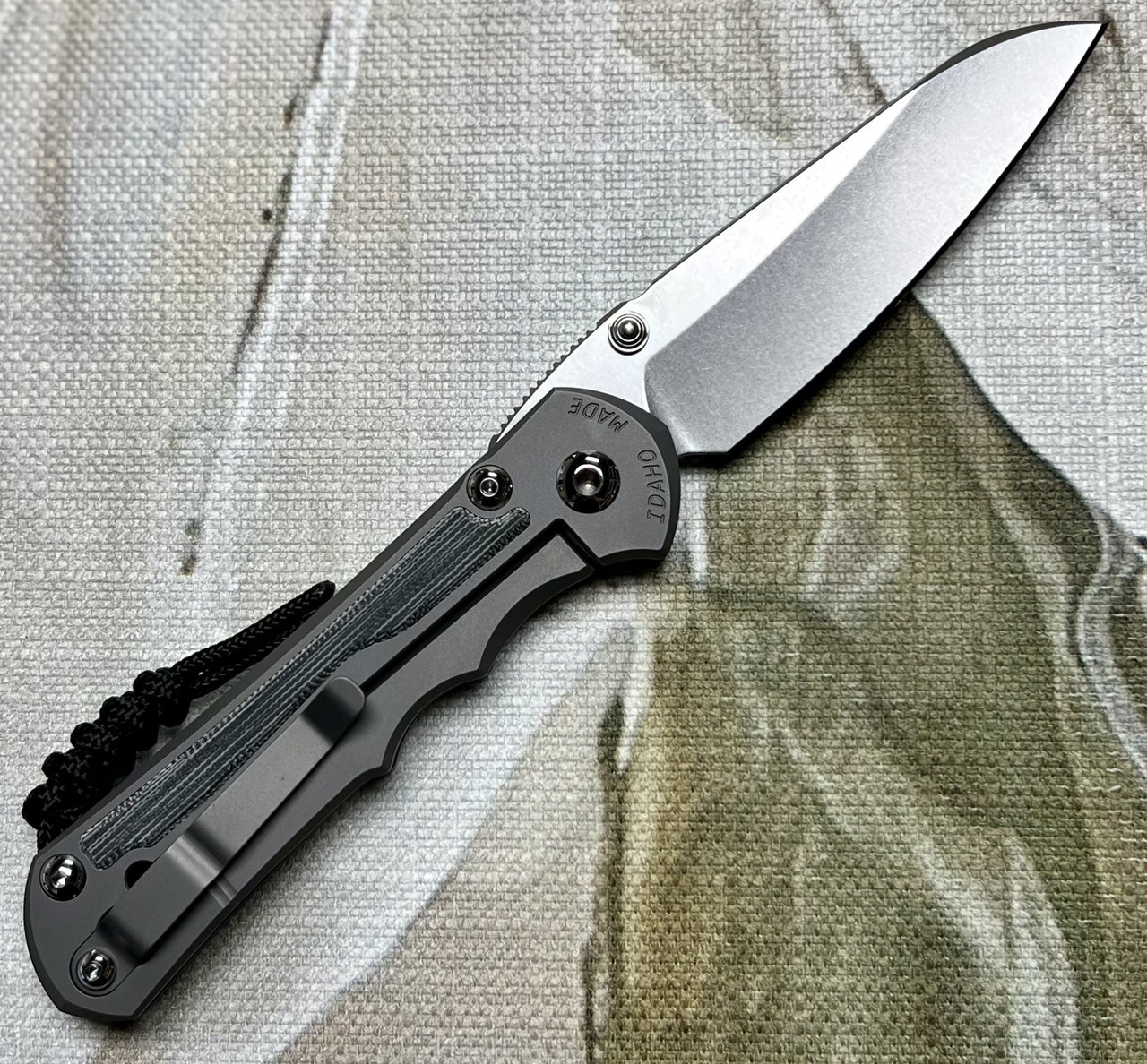Chris Reeve Large Inkosi Insingo (LIN-1124) - 3.60in CPM-MagnaCut Stonewashed Insingo Plain Blade, Glass Blasted Titanium w/Black Canvas Micarta Inlay Handle, Double Thumb Lugs