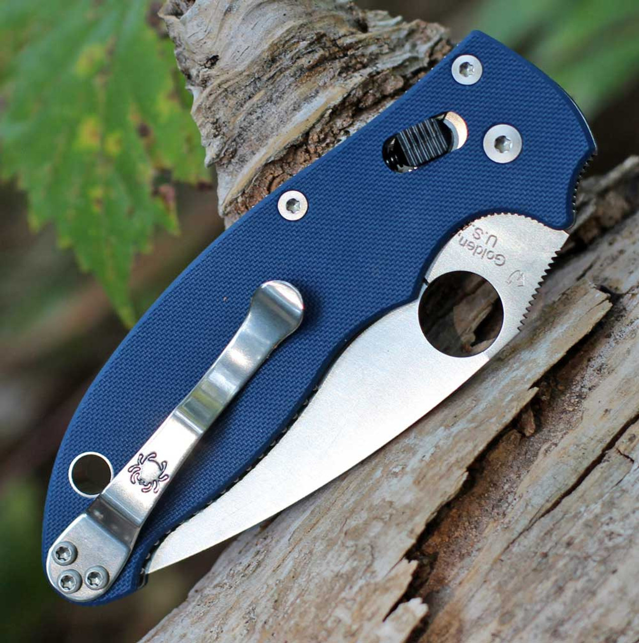 Spyderco Manix 2 C101GPCBL2 - 3.37in Sanded Smooth CPM Cru-Wear Plain Blade, Cobalt Blue G-10 Handle