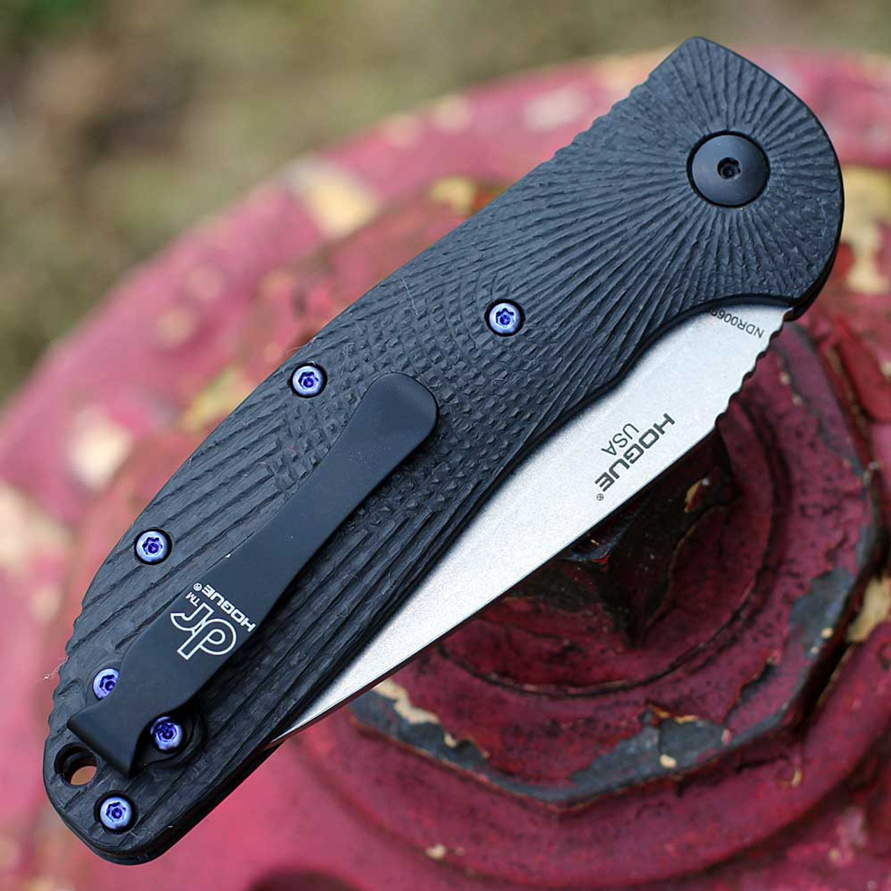 Doug Ritter Auto-RSK®, 3.44" Stonewashed CPM-MagnaCut Drop Point Plain Blade, Carbon Fiber Handle with Violet Hardware