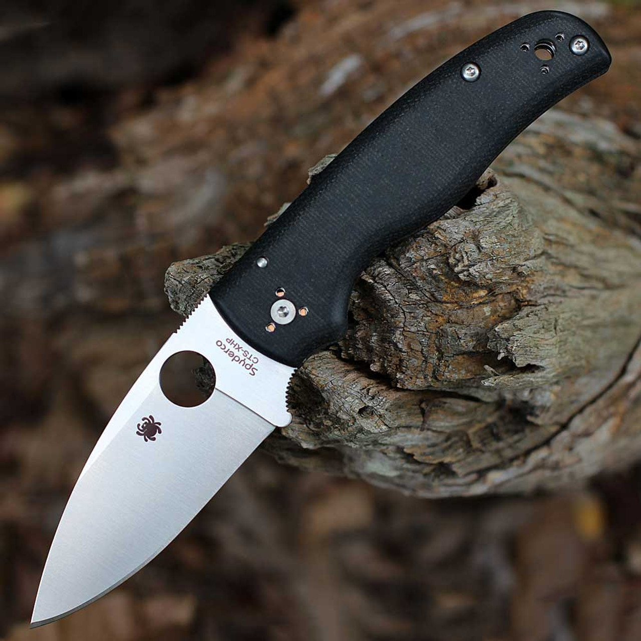 Spyderco Shaman (C229MXHPP) 3.61" CTS XHP Satin Drop Point Plain Blade, Black Micarta Handle