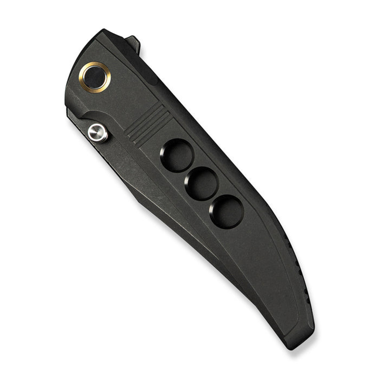 WE Ezinta (WE220411) 3.99" Bohler M390 Blackwashed Clip Point Plain Blade, Black Titanium Integral Handle w/ Black Holes