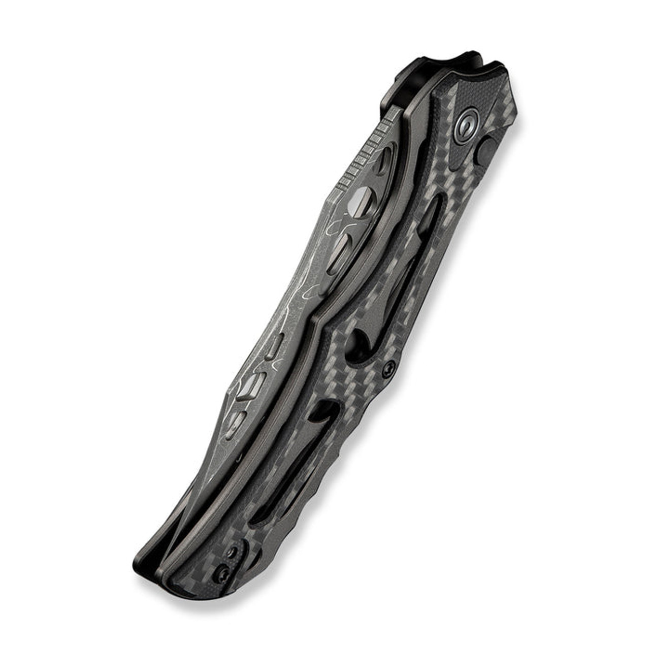 CIVIVI Biophase (CIVC23083CDS1) 3.48" Damascus Clip Point Plain Blade, Gray and Black Aluminum and Carbon Fiber Overlay on Black G-10 Handle