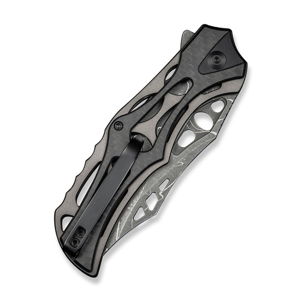 CIVIVI Biophase (CIVC23083CDS1) 3.48" Damascus Clip Point Plain Blade, Gray and Black Aluminum and Carbon Fiber Overlay on Black G-10 Handle