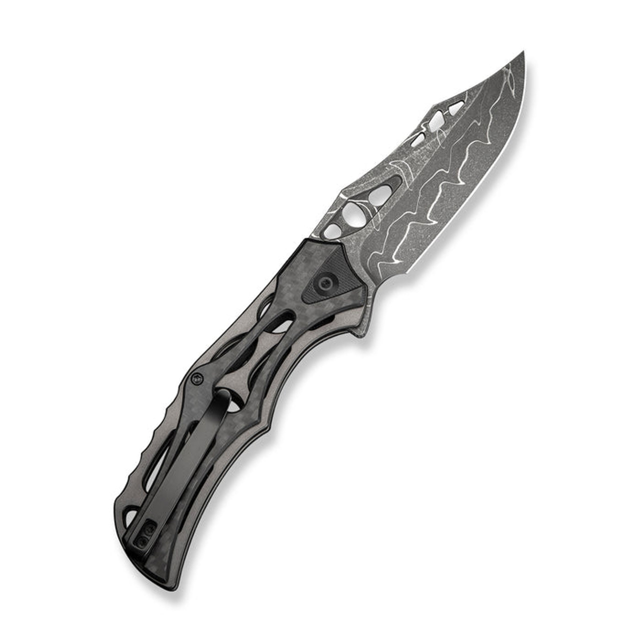 CIVIVI Biophase (CIVC23083CDS1) 3.48" Damascus Clip Point Plain Blade, Gray and Black Aluminum and Carbon Fiber Overlay on Black G-10 Handle