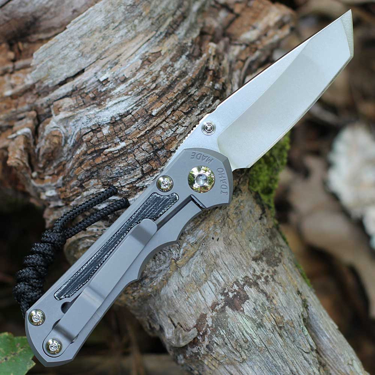 Chris Reeve Knives Small Inkosi Tanto Point, 2.80" Stonewashed CPM-MagnaCut Tanto Point Blade Plain Edge, Glass Blasted Titanium with Black Canvas Micarta Inlayed Handle