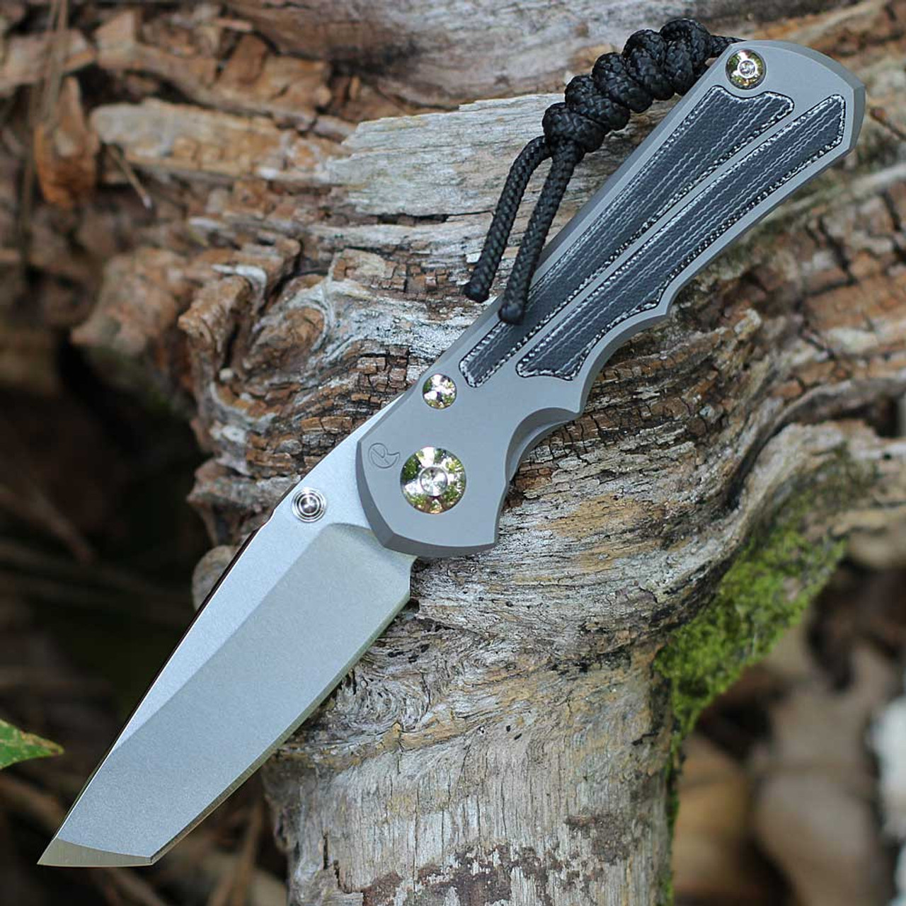 Chris Reeve Knives Small Inkosi Tanto Point, 2.80" Stonewashed CPM-MagnaCut Tanto Point Blade Plain Edge, Glass Blasted Titanium with Black Canvas Micarta Inlayed Handle