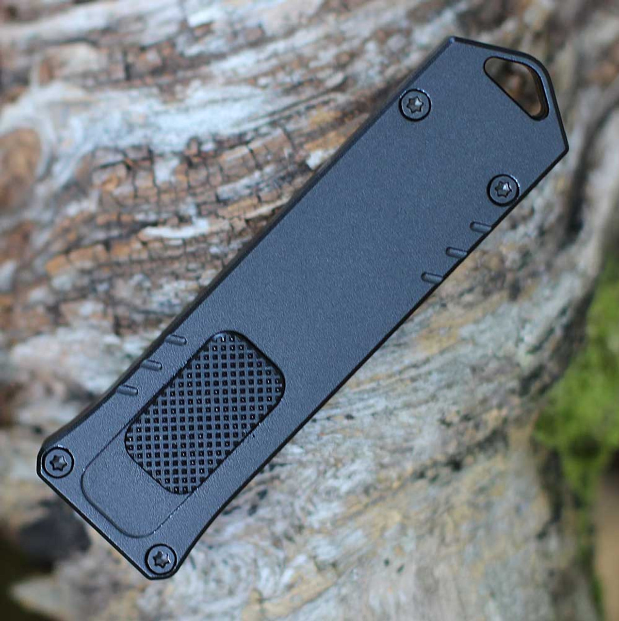 Boker Plus USB OTF 2.0 (06EX266) 1.77" D2 Blackwashed Drop Point Plain Blade, Black Aluminum Handle with Double-Action Thumb Slide, Black Pocket Clip