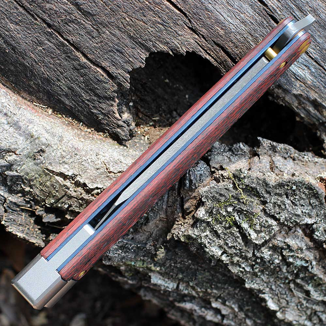 Benchmade Necron (BM99-241) 4.59" Benchmade’s exclusive etched Weehawk Damasteel Steel Scimitar Plain Blade, Lava Flow Red Fatcarbon Carbon Fiber Handle with Adjustable and Removable Tungsten Weights and Handle Extensions