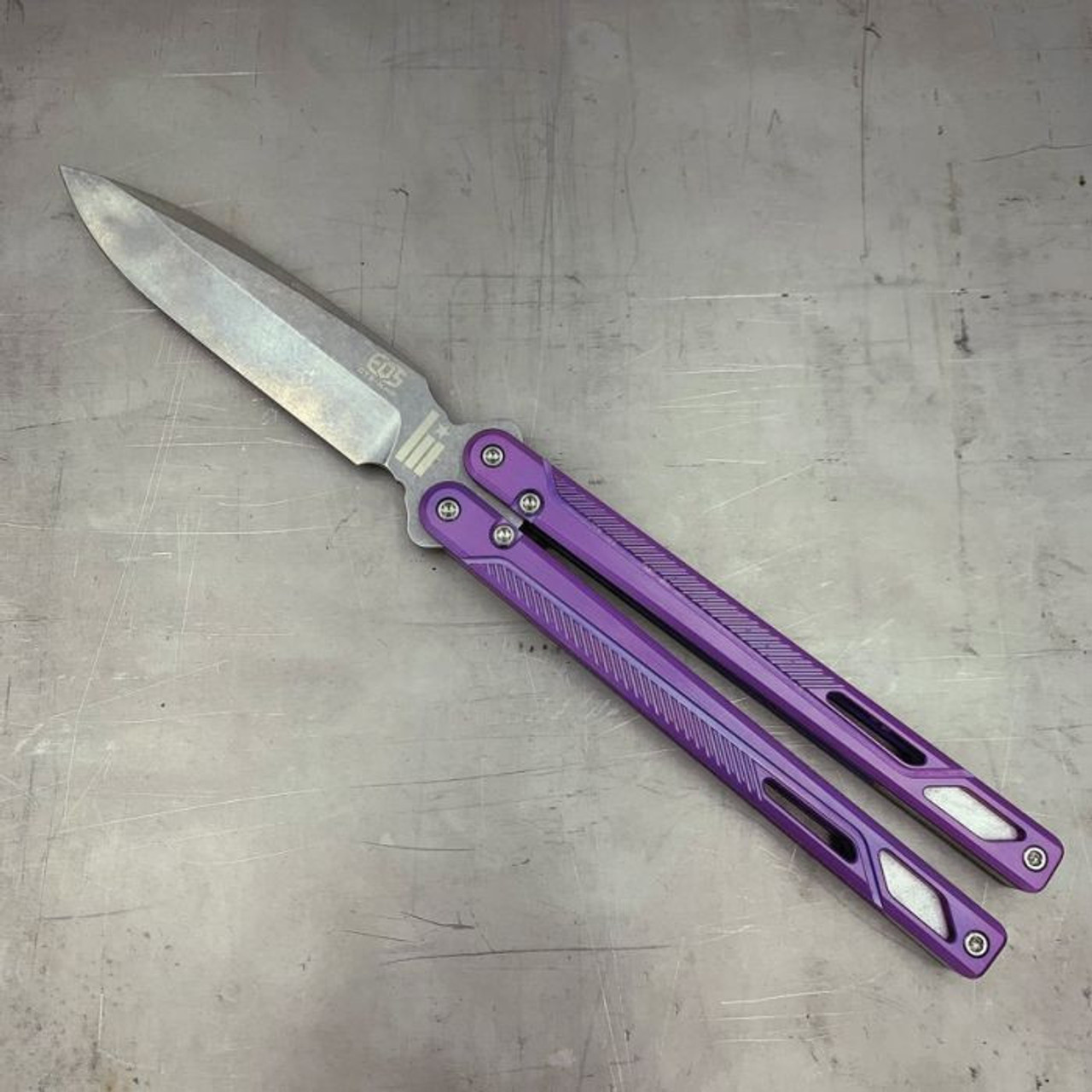 EOS Serpent (EOS072) 4.125" CTS-XHP Stonewashed Drop Point Plain Blade, Purple Stonewashed Titanium Handles