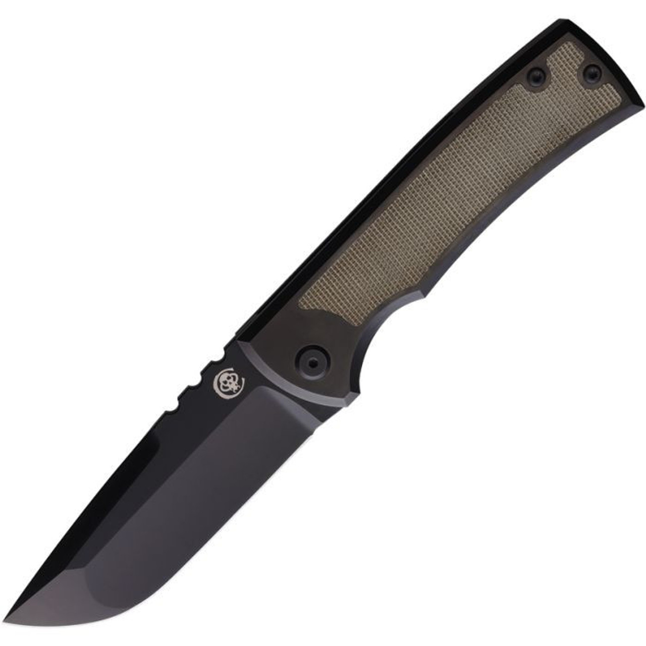 Chaves Redencion 229 (CHAV004) 3.63" Bohler M390 Blackwashed Drop Point Plain Blade, Black Titanium Handle w/ Green Micarta Front and Back Handle Inlay