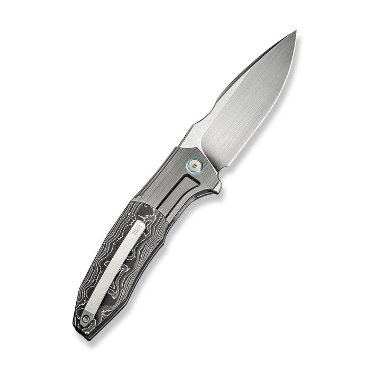 We Knife Archeozoic (WE23091-2) 4" Bohler M390 Hand Rubbed Satin Drop Point Plain Blade, Gray Hand Rubbed Titanium Handle w/ Aluminum Foil Carbon Fiber Inlay