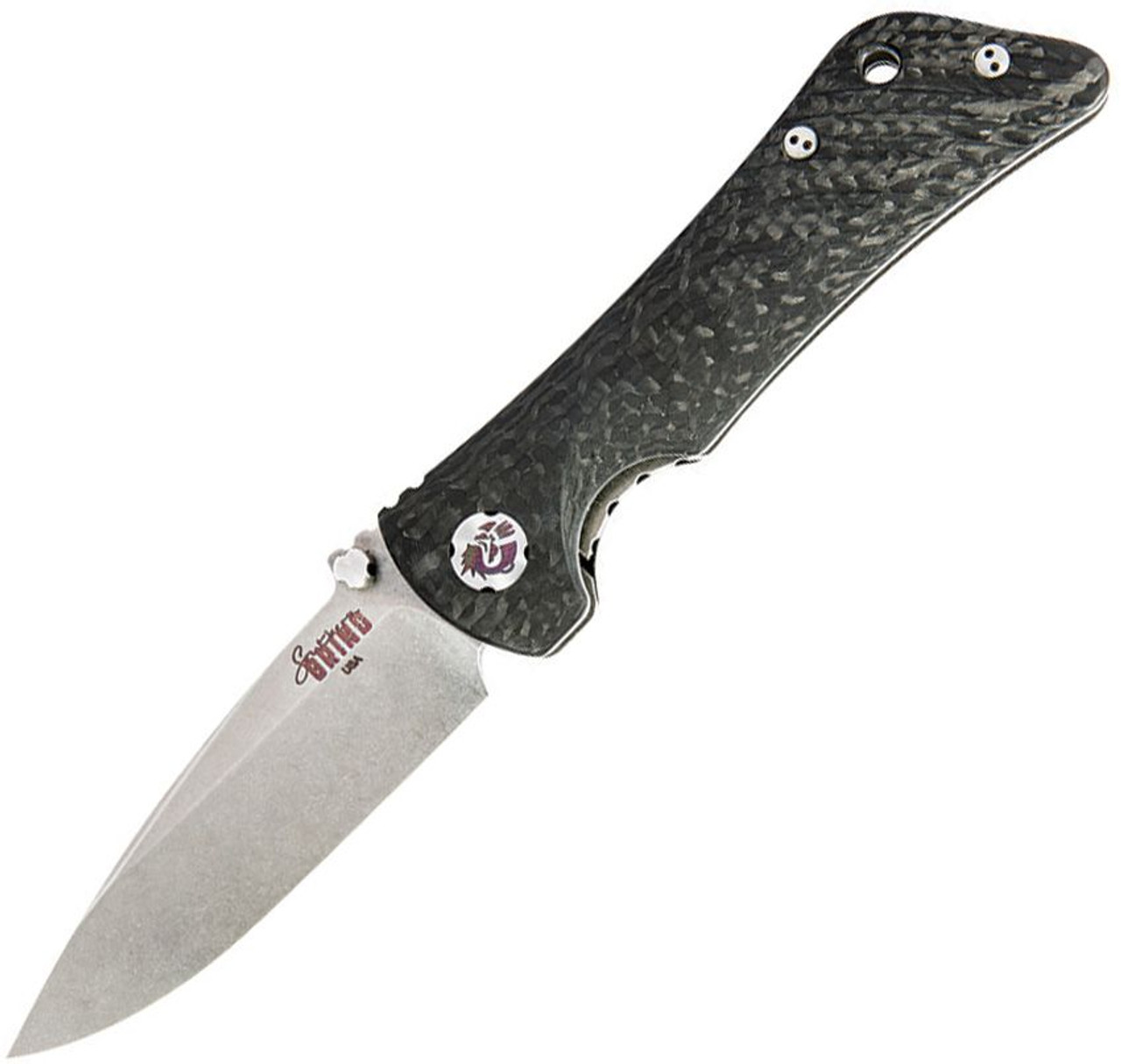 Southern Grind Spider Monkey (SG20779) 3.25" S35VN Stonewash Drop Point Plain Blade, Carbon Fiber Handle