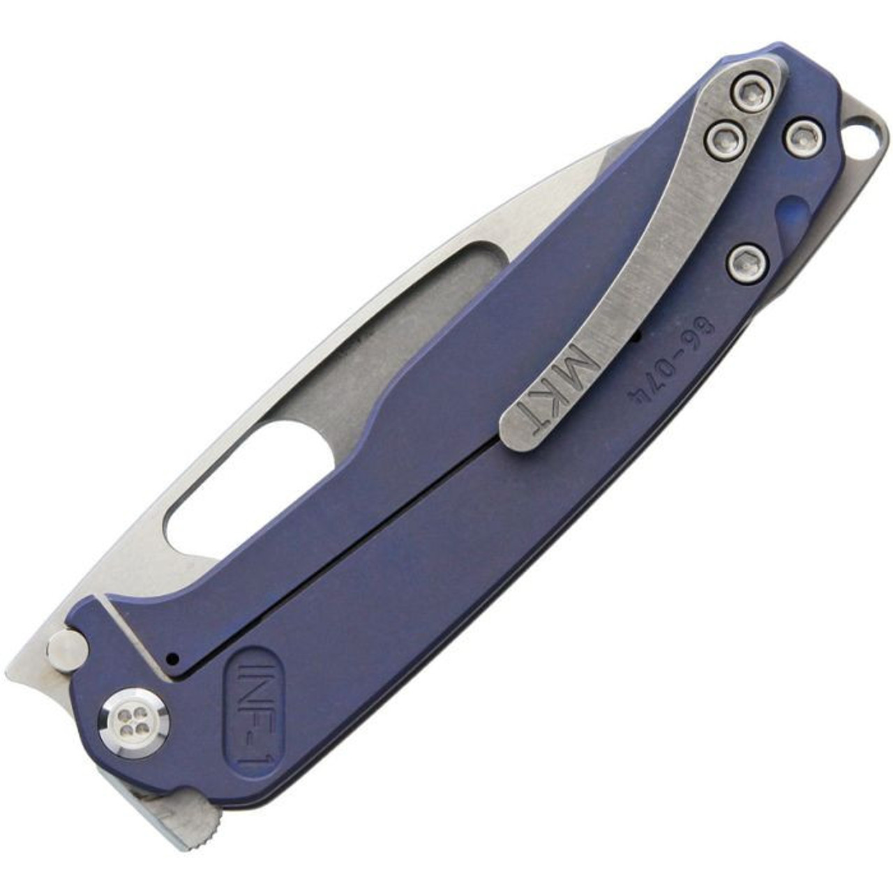Medford Knife & Tool Infraction (MD031ST37A2) 3.625" CPM-S35VN Tumbled Drop Point Plain Blade, Blue Anodized Titanium Handle