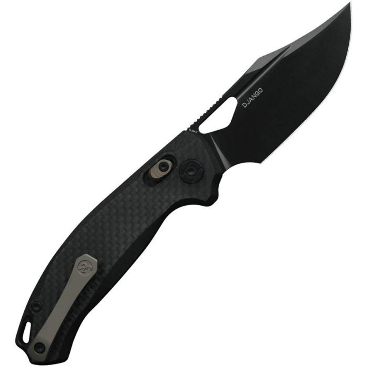 Kunwu Knives DJANGO (X707F) 3.2" Elmax Black DLC Coated Clip Point Plain Blade, Black Carbon Fiber Handle