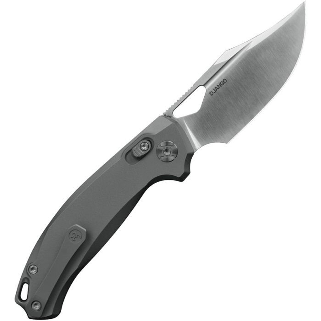 Kunwu Knives DJANGO (X707T2) 3.2" Elmax Satin Clip Point Plain Blade, Gray Orange Peel Textured Titanium Handle