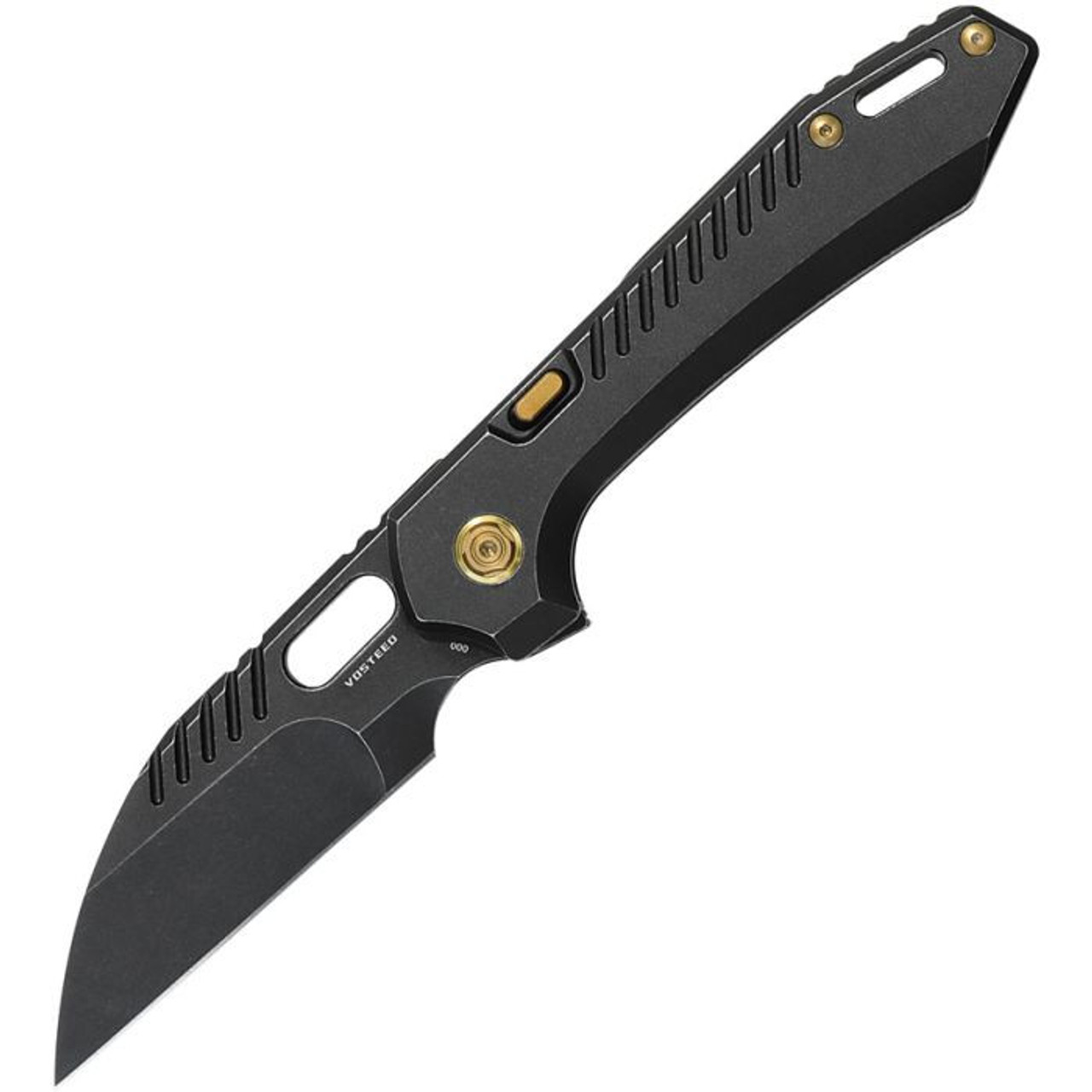 Vosteed RSKAOS (MHET1) 3.46" Bohler M390 Blackwashed Wharncliffe Plain Blade, Black PVD Coated Titanium Handle