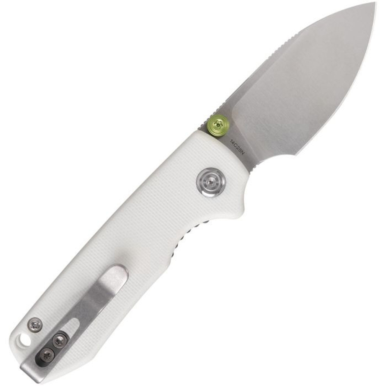 Vosteed Raccoon Cub (A3603) 2.34" Sandvik 14C28N Satin Drop Point Plain Blade, White G-10 Handle