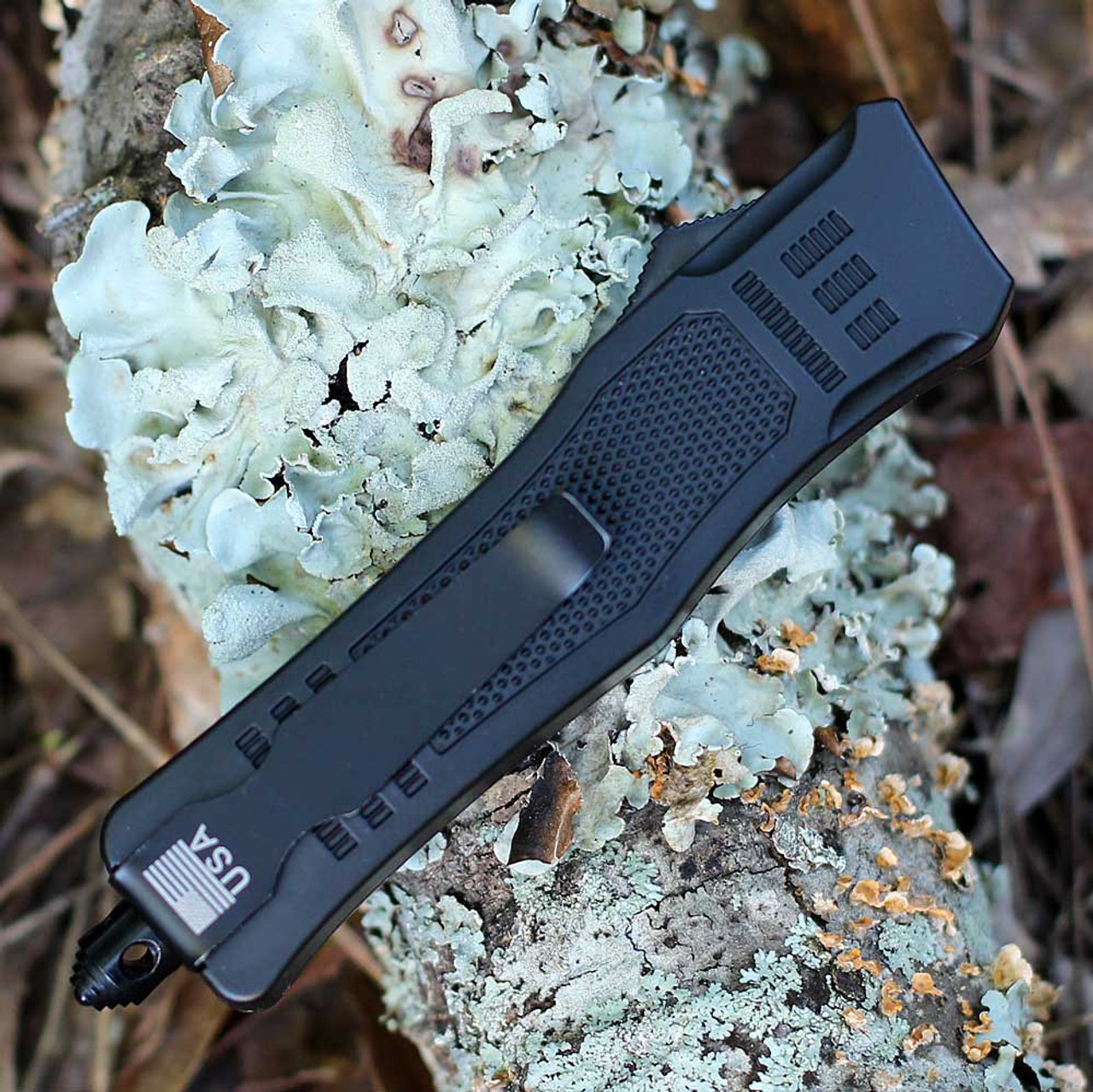 Master Cutlery OTF 675BK (MCOTF675BK) 2.75" 3Cr13 Two-Toned Tanto Plain Blade, Black Rubber Coated Stainless Steel  Handle, Glass Breaker, Double Action