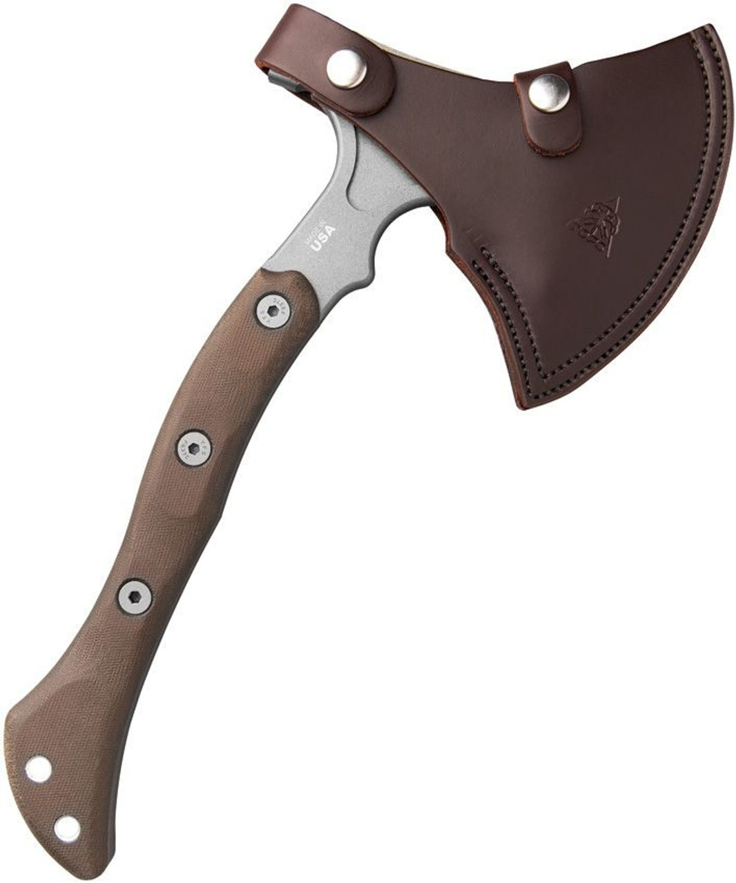 TOPS Knives Hammer Hawk (TPHAMH03) 6.5" 1075 Gray Tungsten Coated Axe Head, Tan Canvas Micarta Handle