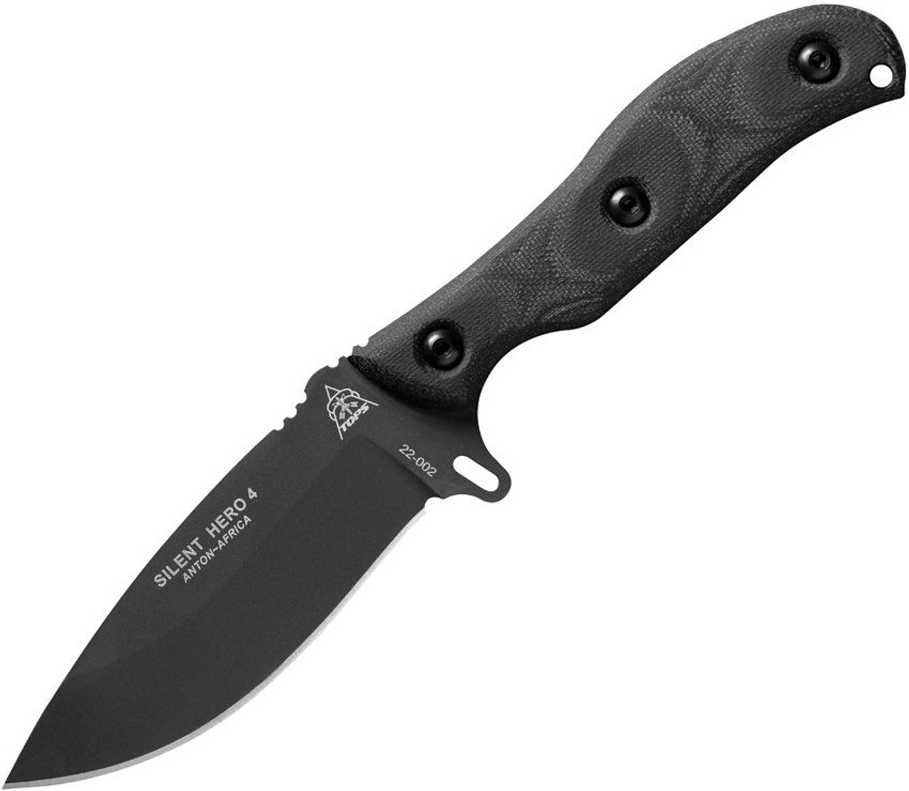 TOPS Knives Silent Hero 4 (TPHERO401) 4.25" Gray Tungsten Coated 1095  Drop Point Blade, Smooth Black Micarta Handle