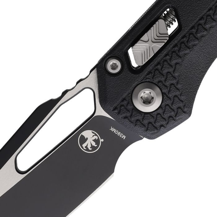 Microtech MSI Ram-Lok (210T-1PMBK) 3.85" Premium Steel Two-Toned Sheepsfoot Plain Blade, Black Injection Molded Polymer Handle w/ Tri-Grip Texturing