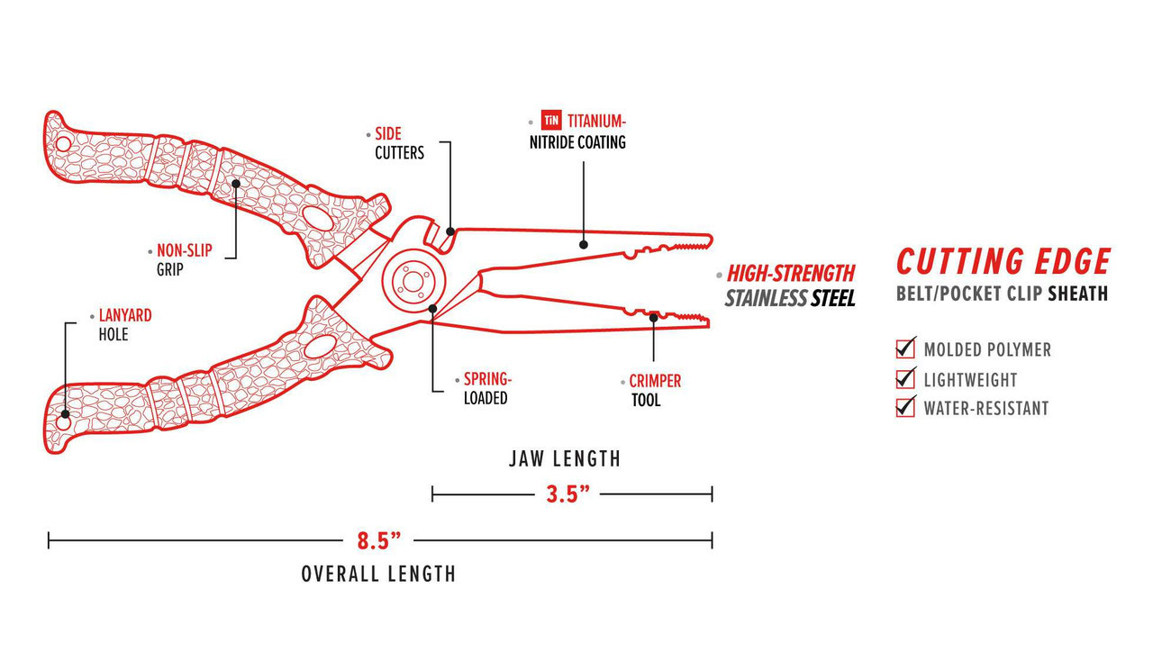 Bubba Blade Fishing Pliers (1099910) 8.5" Red Rubber Coated Stainless Steel Handles