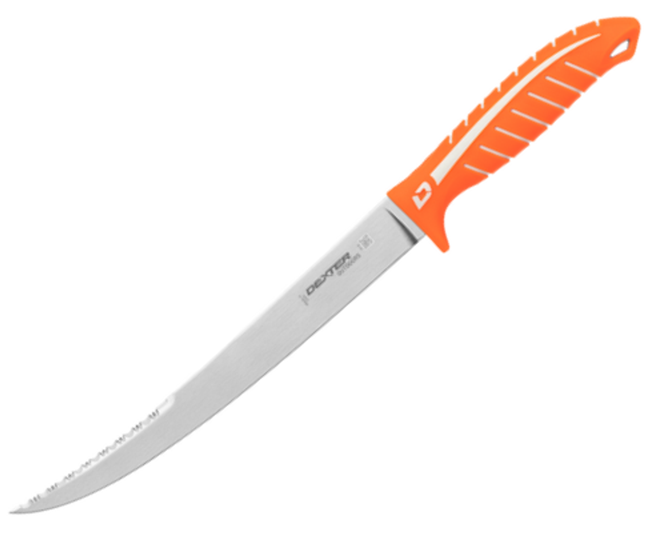 Dexter Dextreme Dual Edge Stiff Fillet Knife (DX10S) 10" DEXSTEEL Serrated and Plain Edge Stiff Blade, Orange DexGrip Handle