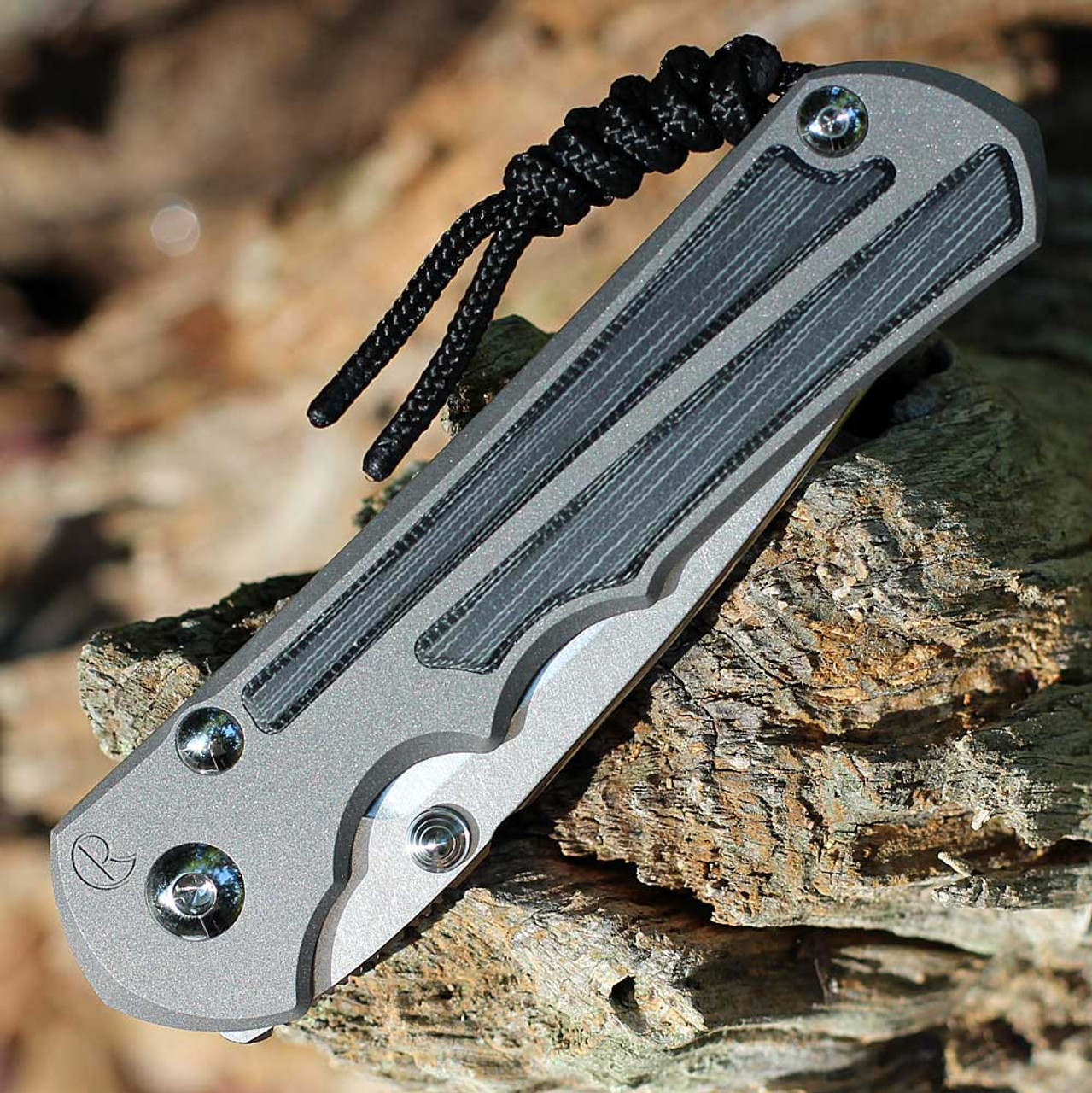 Chris Reeve Knives Large Inkosi Drop Point, 3.60" CPM-MagnaCut Stonewashed Plain Edge, Sandblasted Titanium w/Black Canvas Micarta Inlay Handle (LIN-1012)