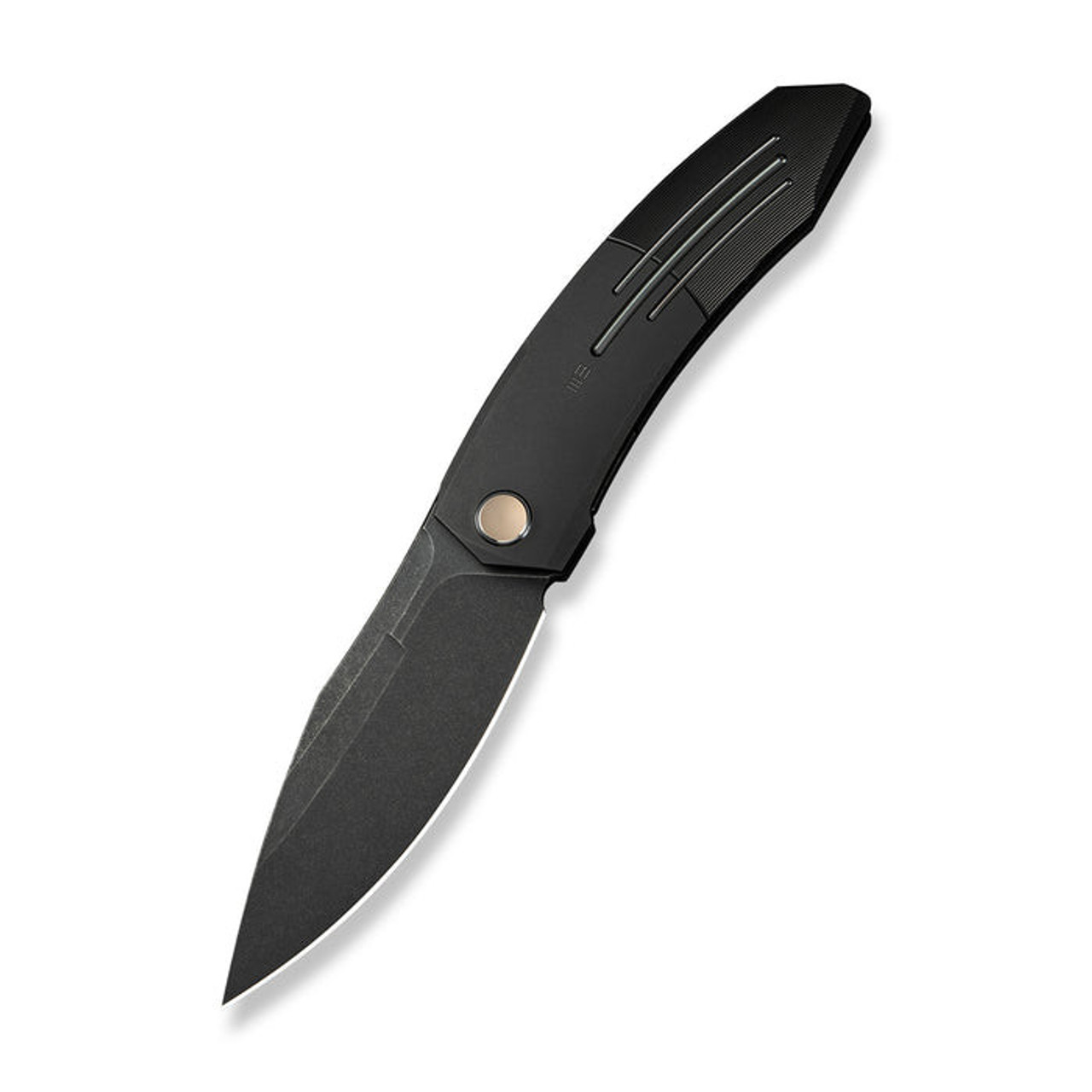 WE Knife Sine Wave (WE23069B-1) 3.98" Bohler M390 Blackwashed Drop Point Plain Blade, Black Titanium Handle