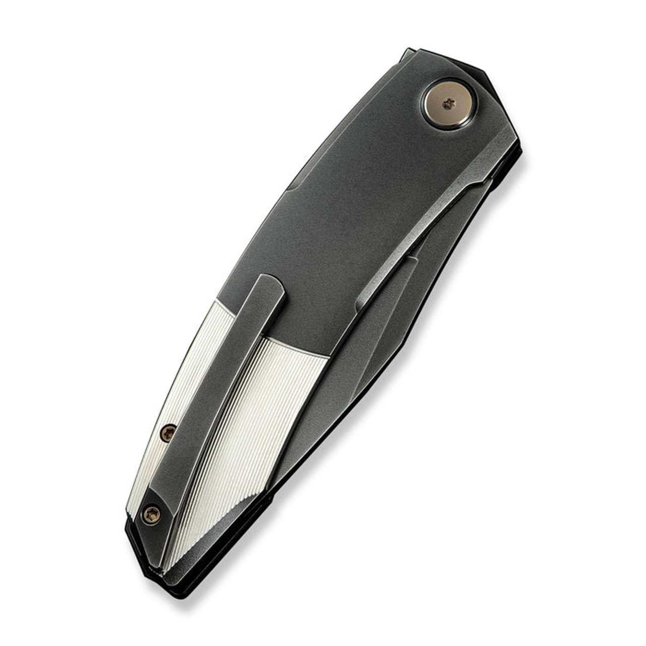 WE Knife Sine Wave (WE23069B-3) 3.98" Bohler M390 Polished Gray Drop Point Plain Blade, Polished Gray and Satin Titanium Handle