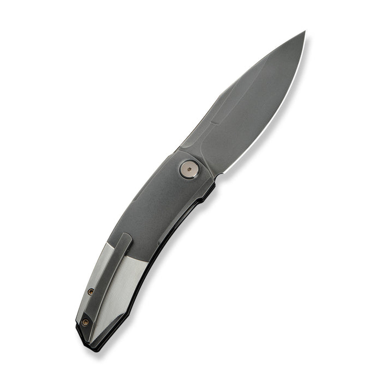 WE Knife Sine Wave (WE23069B-3) 3.98" Bohler M390 Polished Gray Drop Point Plain Blade, Polished Gray and Satin Titanium Handle