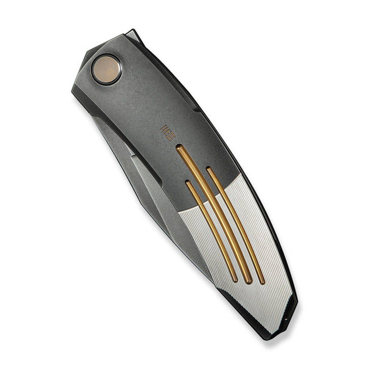 WE Knife Sine Wave (WE23069B-3) 3.98" Bohler M390 Polished Gray Drop Point Plain Blade, Polished Gray and Satin Titanium Handle
