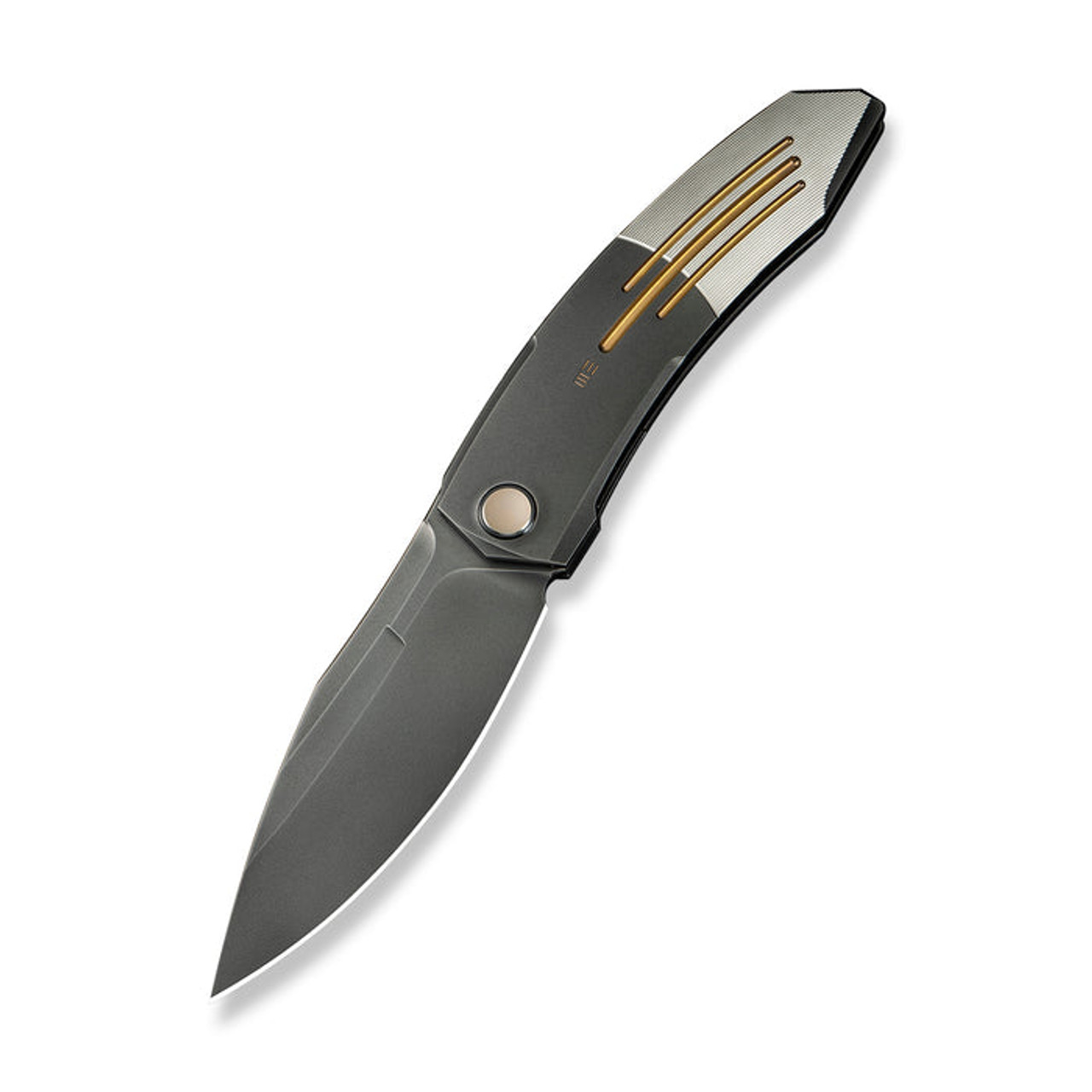 WE Knife Sine Wave (WE23069B-3) 3.98" Bohler M390 Polished Gray Drop Point Plain Blade, Polished Gray and Satin Titanium Handle