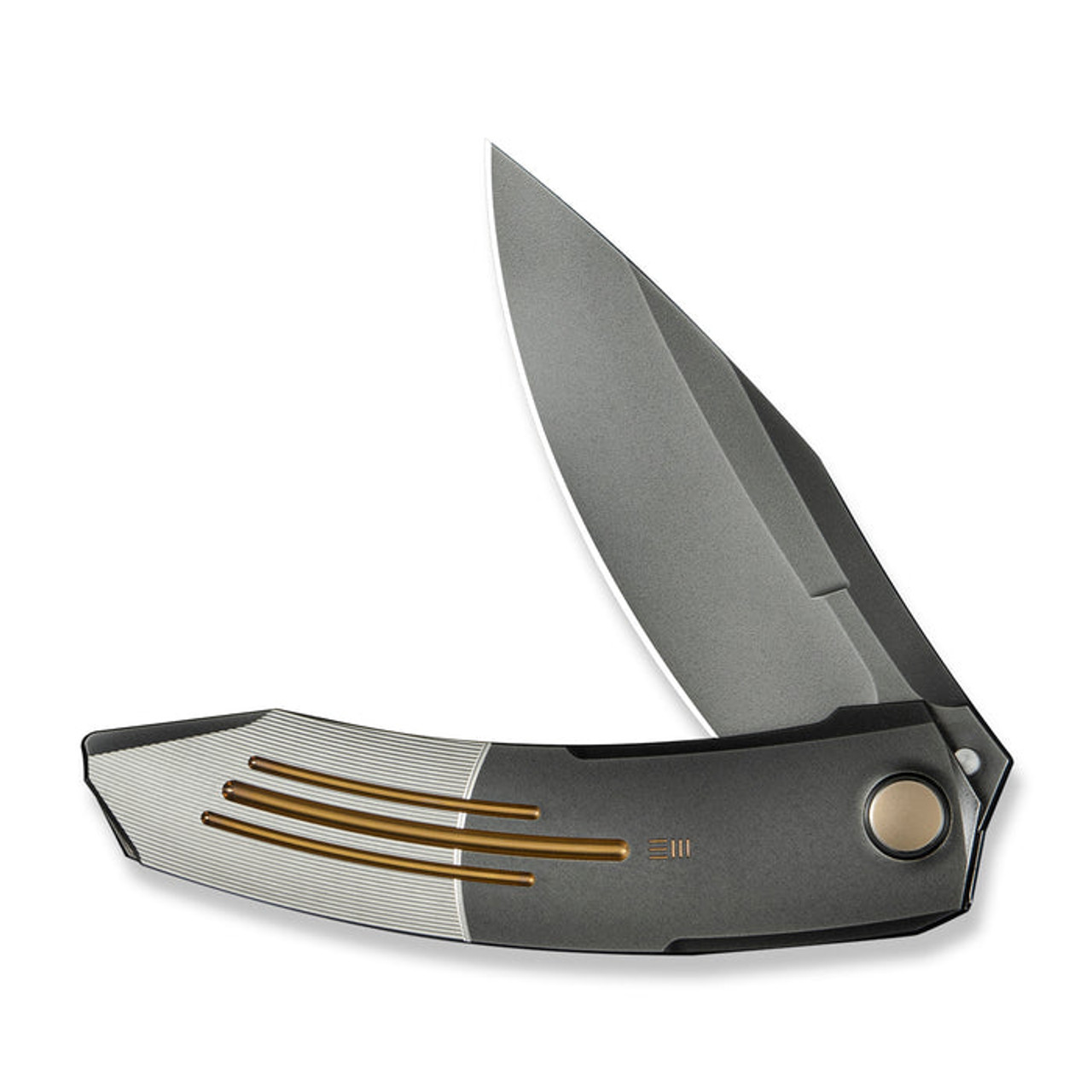 WE Knife Sine Wave (WE23069B-3) 3.98" Bohler M390 Polished Gray Drop Point Plain Blade, Polished Gray and Satin Titanium Handle