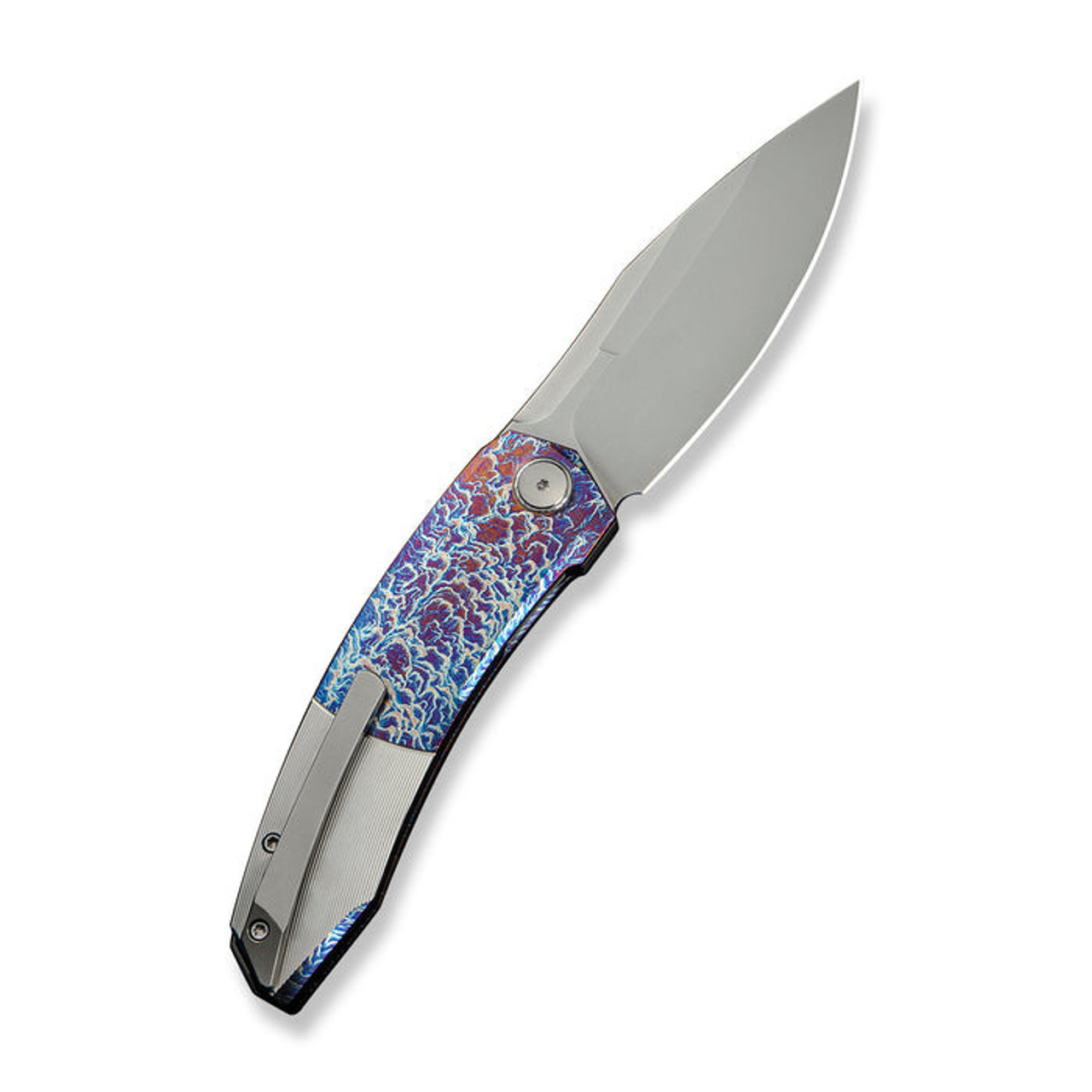 WE Knife Sine Wave (WE23069B-4) 3.98" Bohler M390 Polished Bead Blasted Drop Point Plain Blade, Flamed and Satin Titanium Handle