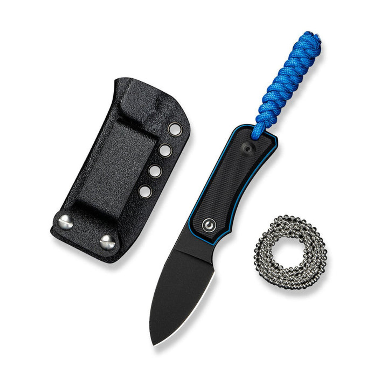 CIVIVI Baby Banter Fixed Blade (C23045-1) 2.39" Nitro-V Blackwashed Drop Point Plain Blade, Black and Blue G-10 Handle, Black Kydex Sheath & Clip