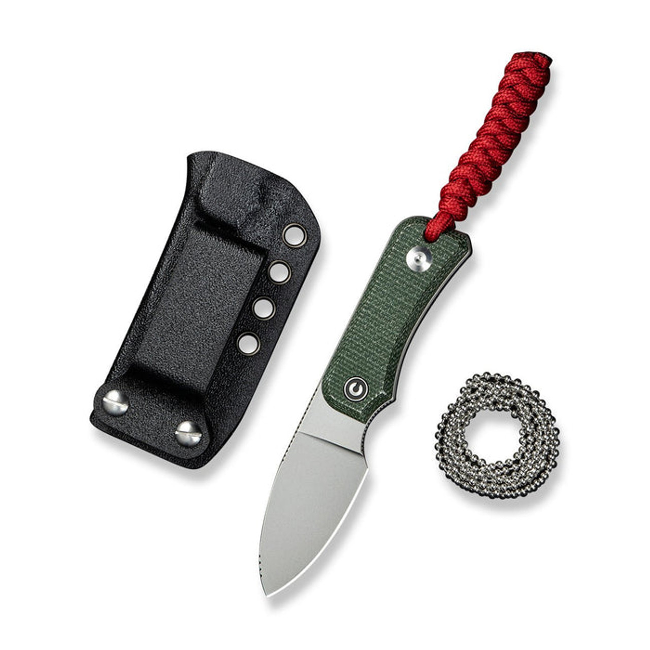 CIVIVI Baby Banter Fixed Blade (C23045-2) 2.39" Nitro-V Stonewashed Drop Point Plain Blade, Green Canvas Micarta Handle, Black Kydex Sheath and Clip