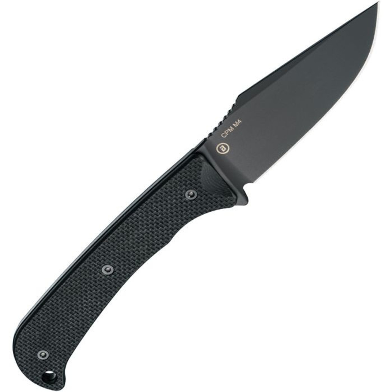 Hogue Extrak (35869) 3.3" CPM-M4 Black Cerakote Clip Point Plain Blade, Removable Solid Black G-10 Handle w/ Peel Ply Texture, Black Kydex Sheath