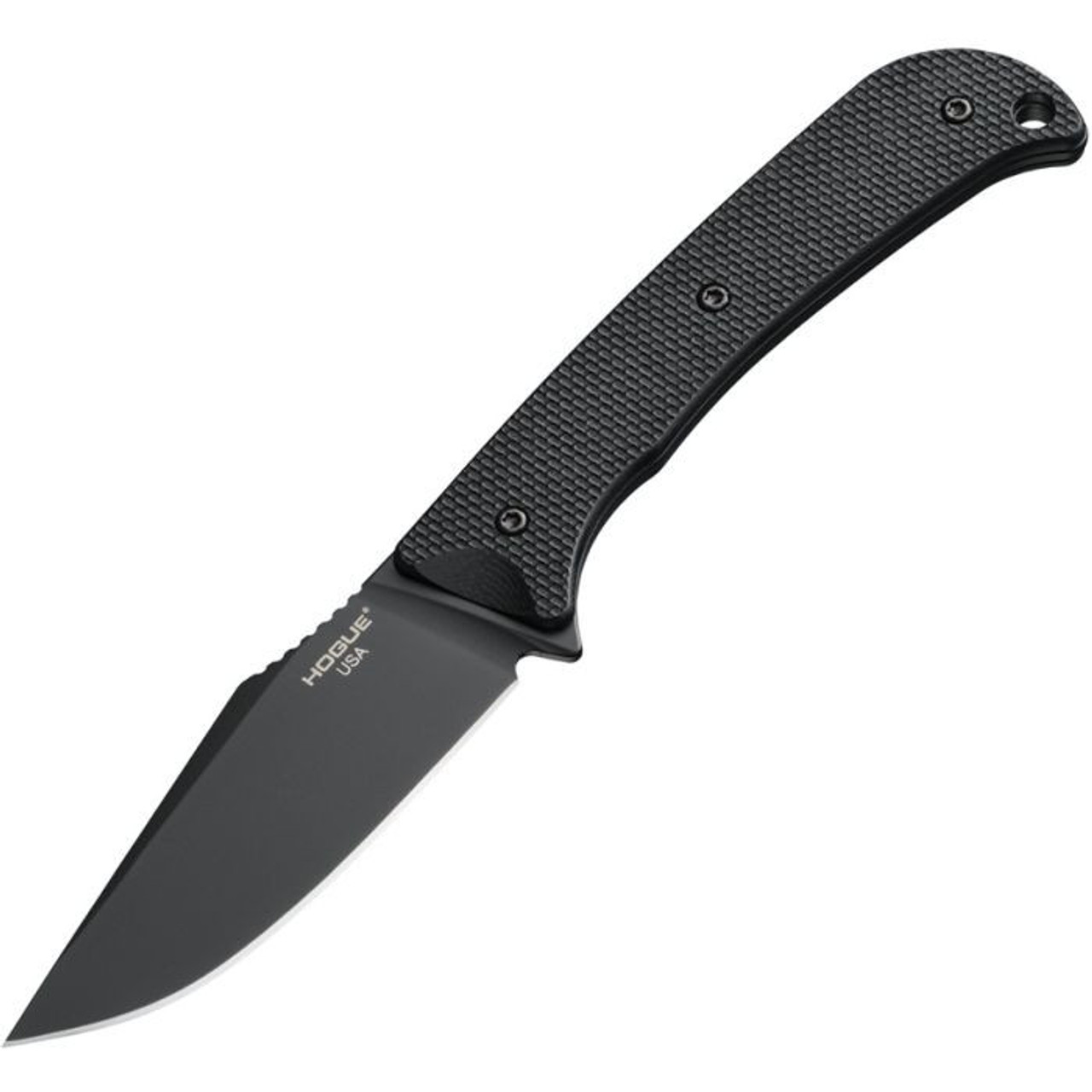 Hogue Extrak (35869) 3.3" CPM-M4 Black Cerakote Clip Point Plain Blade, Removable Solid Black G-10 Handle w/ Peel Ply Texture, Black Kydex Sheath
