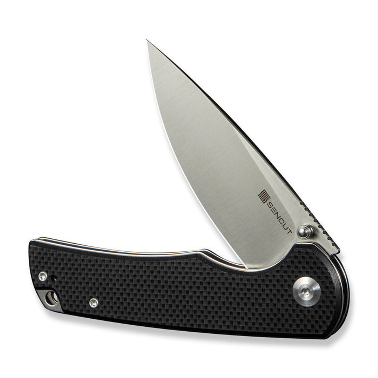 Sencut Praktisk (S24019-1) 3.59" 9Cr18MoV Satin Drop Point Plain Blade, Black Coarse G-10 Handle